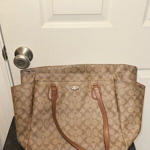 Authentic Coach Signature Canvas Diaper Bag Brown Leather Tote Large